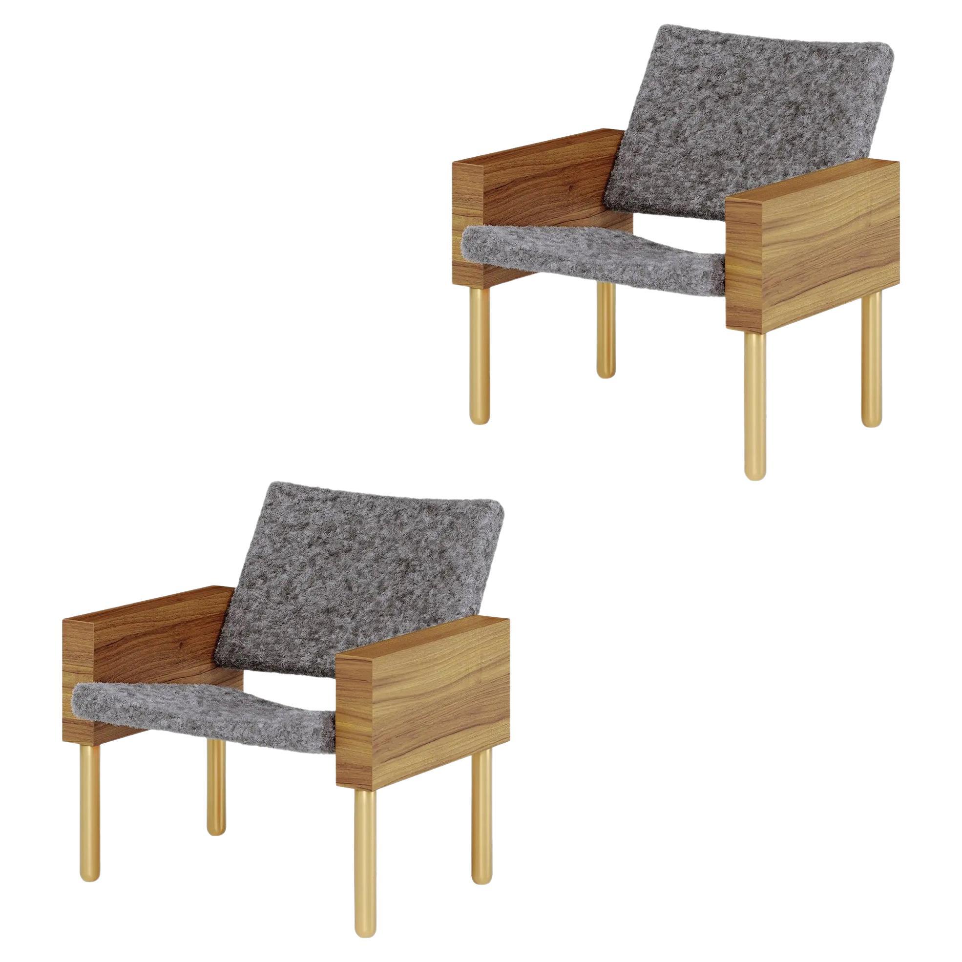 Set of 2 Natural Walnut "Block" Armchair, Jonas Lutz For Sale