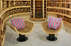 Ensemble de 2 fauteuils en bois naturel avec une table, 19ème siècle bois utilisé