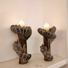 Juego de 2 portavelas Nautilus de arcilla negra esmaltada by Kallia Panopoulou