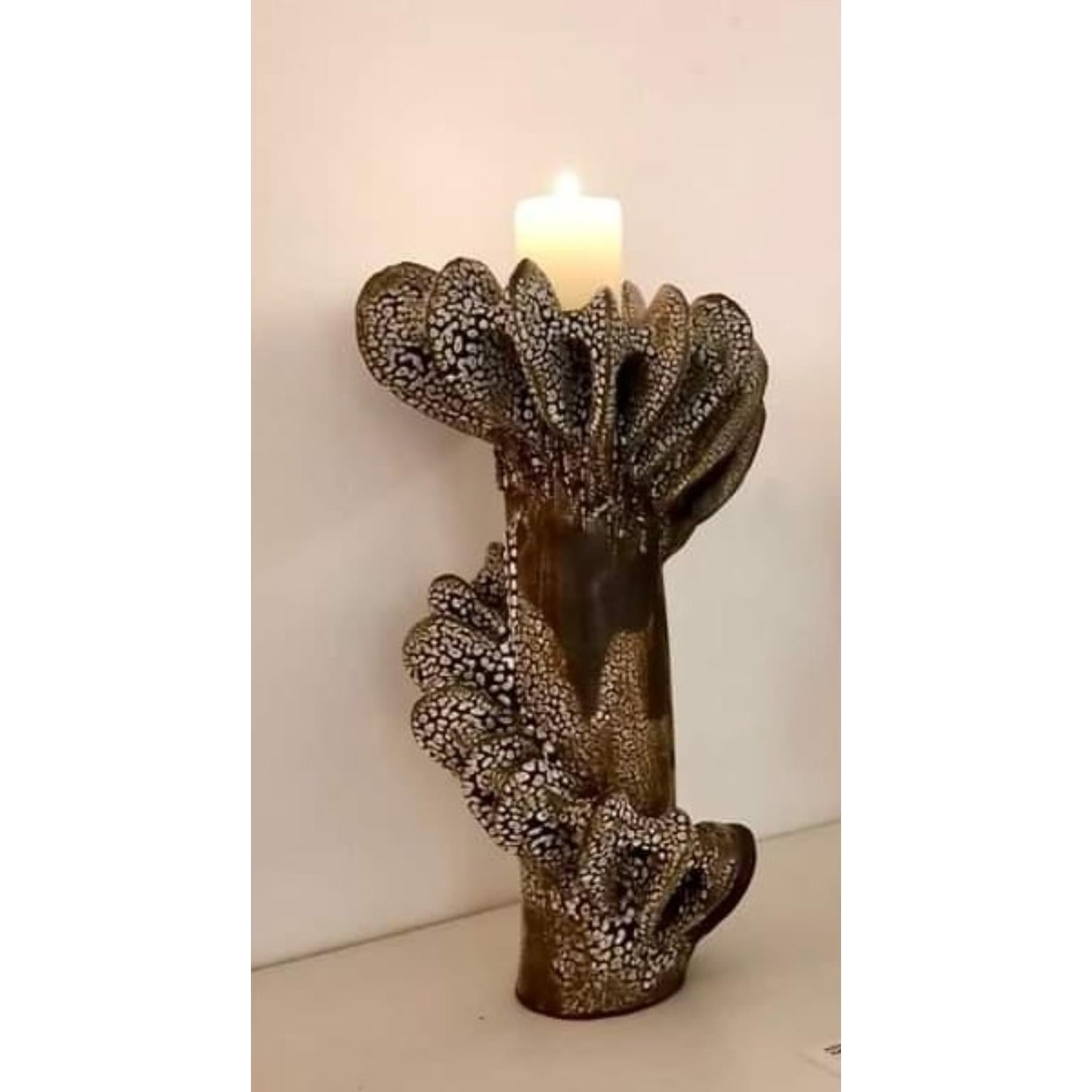 Modern Set Of 2 Nautilus Candle Holders in Glazed Black Clay by Kallia Panopoulou For Sale