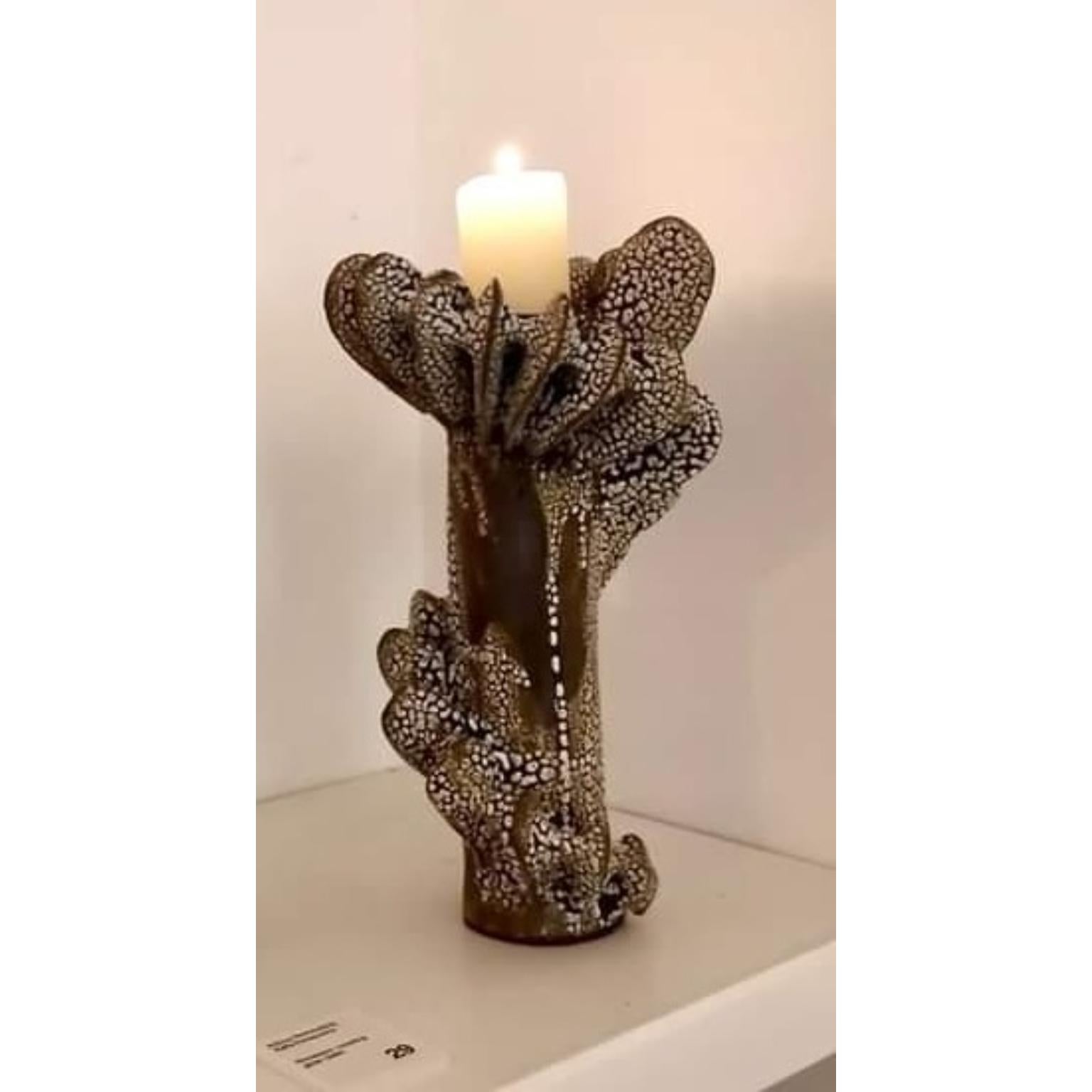 Greek Set Of 2 Nautilus Candle Holders in Glazed Black Clay by Kallia Panopoulou For Sale