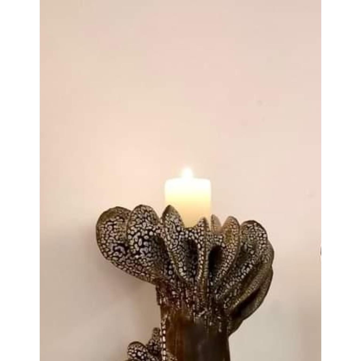 Set Of 2 Nautilus Candle Holders in Glazed Black Clay by Kallia Panopoulou In New Condition For Sale In Geneve, CH