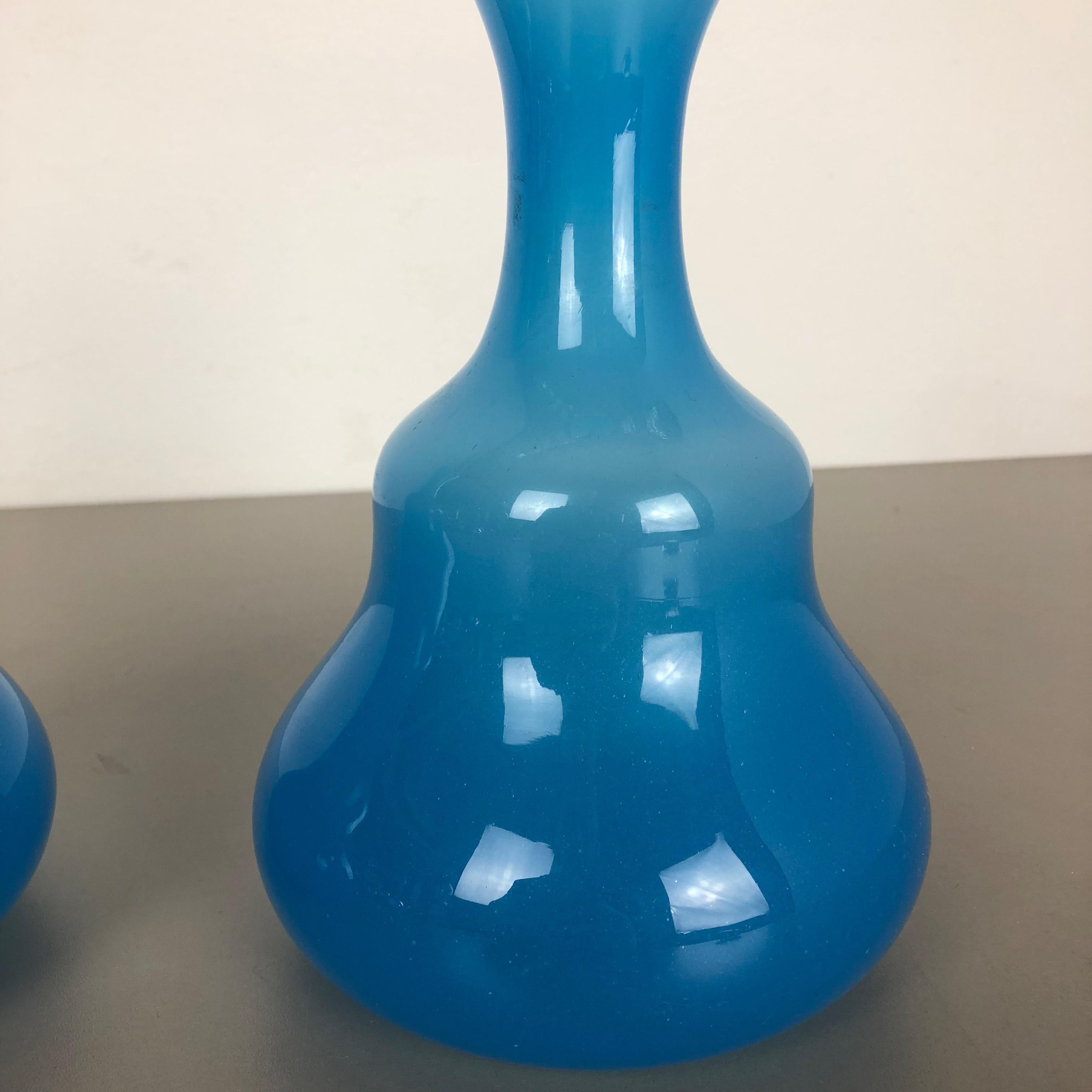20th Century Set of 2 New Old Stock Blue Murano Opaline Glass Vases by Gino Cenedese, 1960s