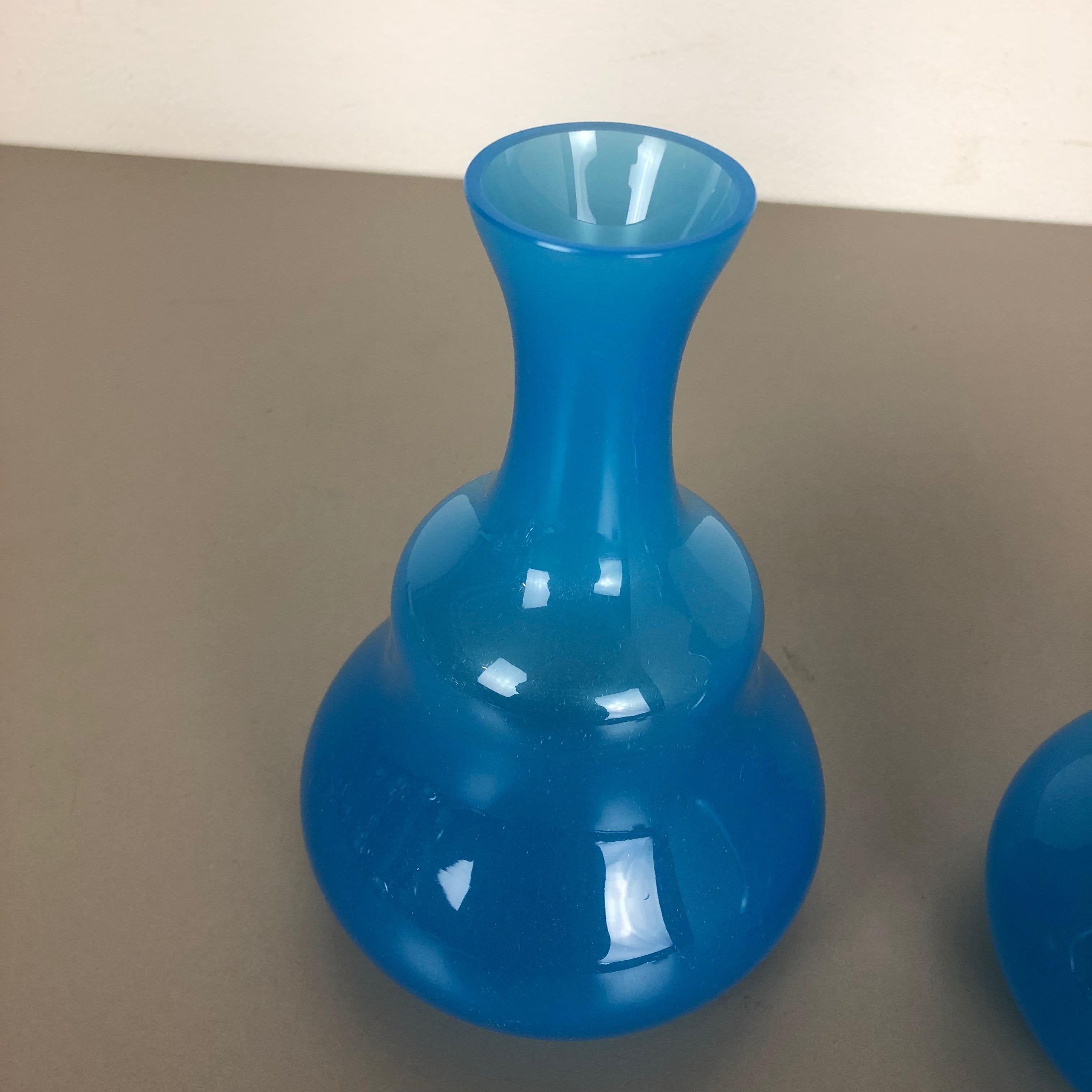 Set of 2 New Old Stock Blue Murano Opaline Glass Vases by Gino Cenedese, 1960s 1