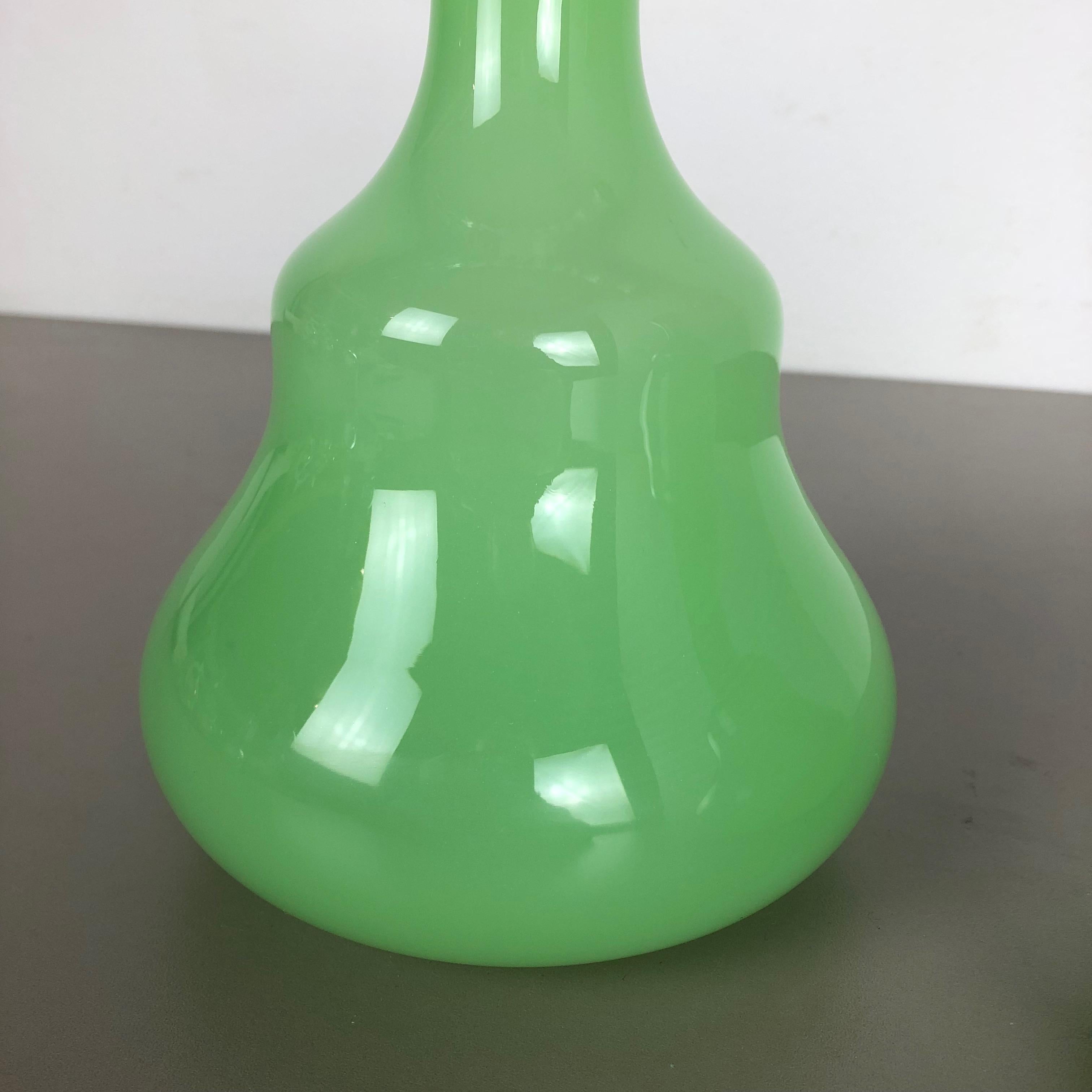 Murano Glass Set of 2 New Old Stock Green Murano Opaline Glass Vases by Gino Cenedese, 1960s
