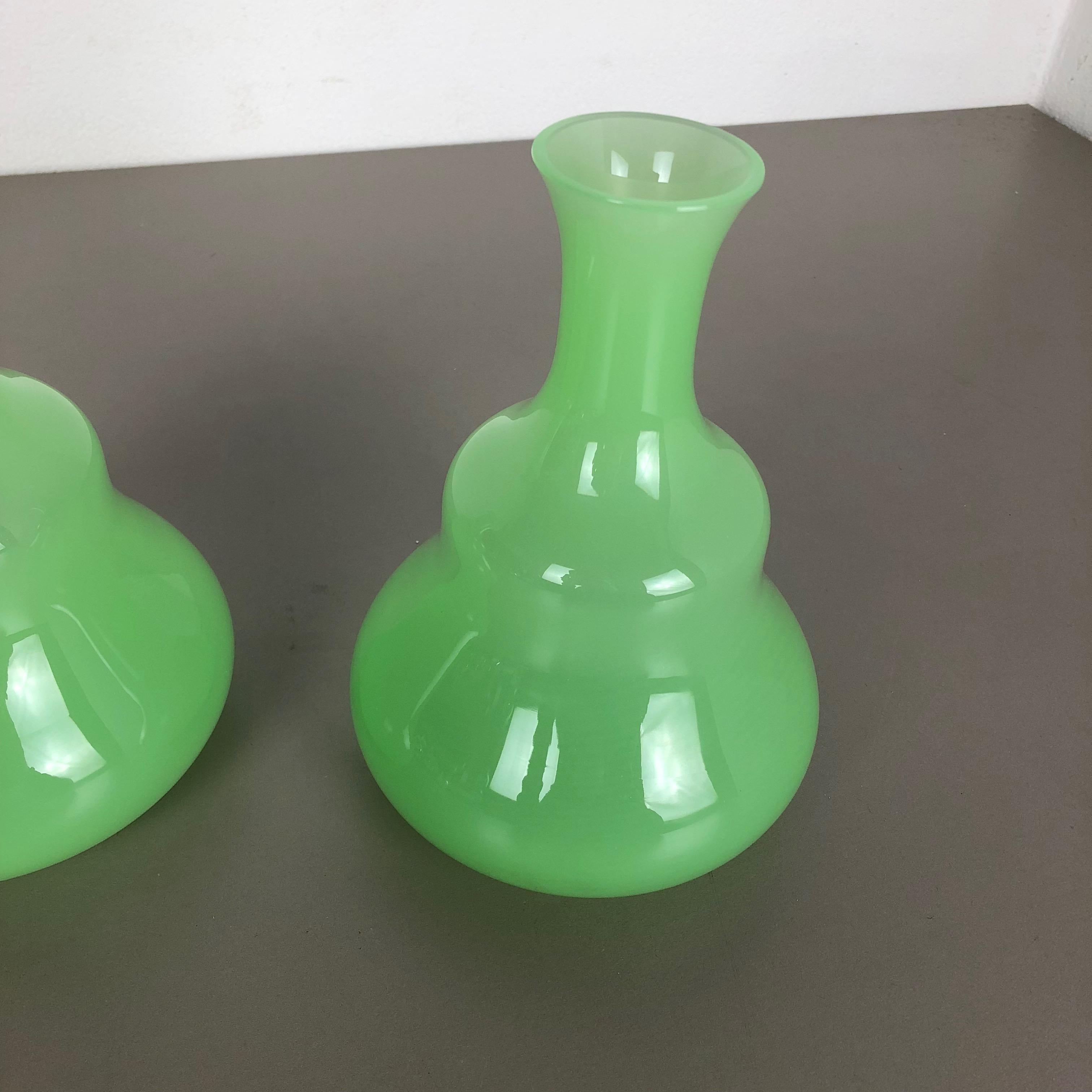 Set of 2 New Old Stock Green Murano Opaline Glass Vases by Gino Cenedese, 1960s 1