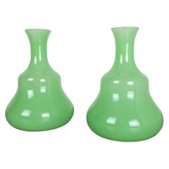 Set of 2 New Old Stock Green Murano Opaline Glass Vases by Gino Cenedese, 1960s