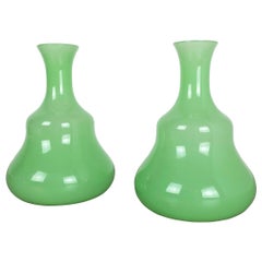 Set of 2 New Old Stock Green Murano Opaline Glass Vases by Gino Cenedese, 1960s