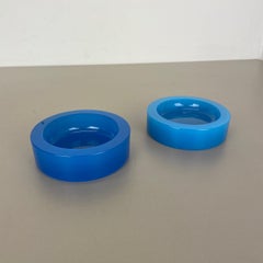 Set of 2 New Old Stock Murano Blue Opaline Glass Shell Bowl by Cenedese, 1960s