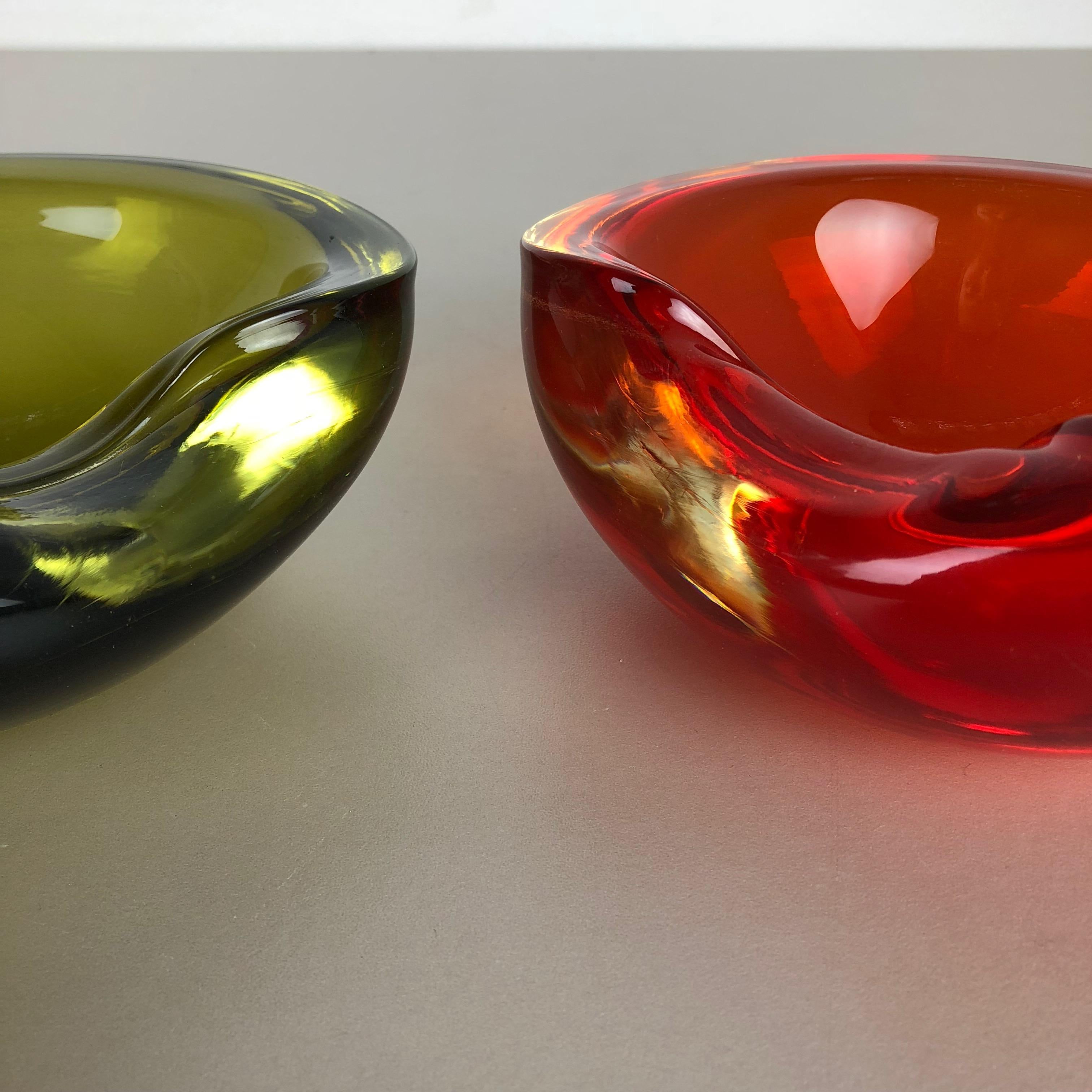 Set of 2 New Old Stock, Murano Sommerso Glass Shell Bowl Cenedese Vetri, 1960s 6