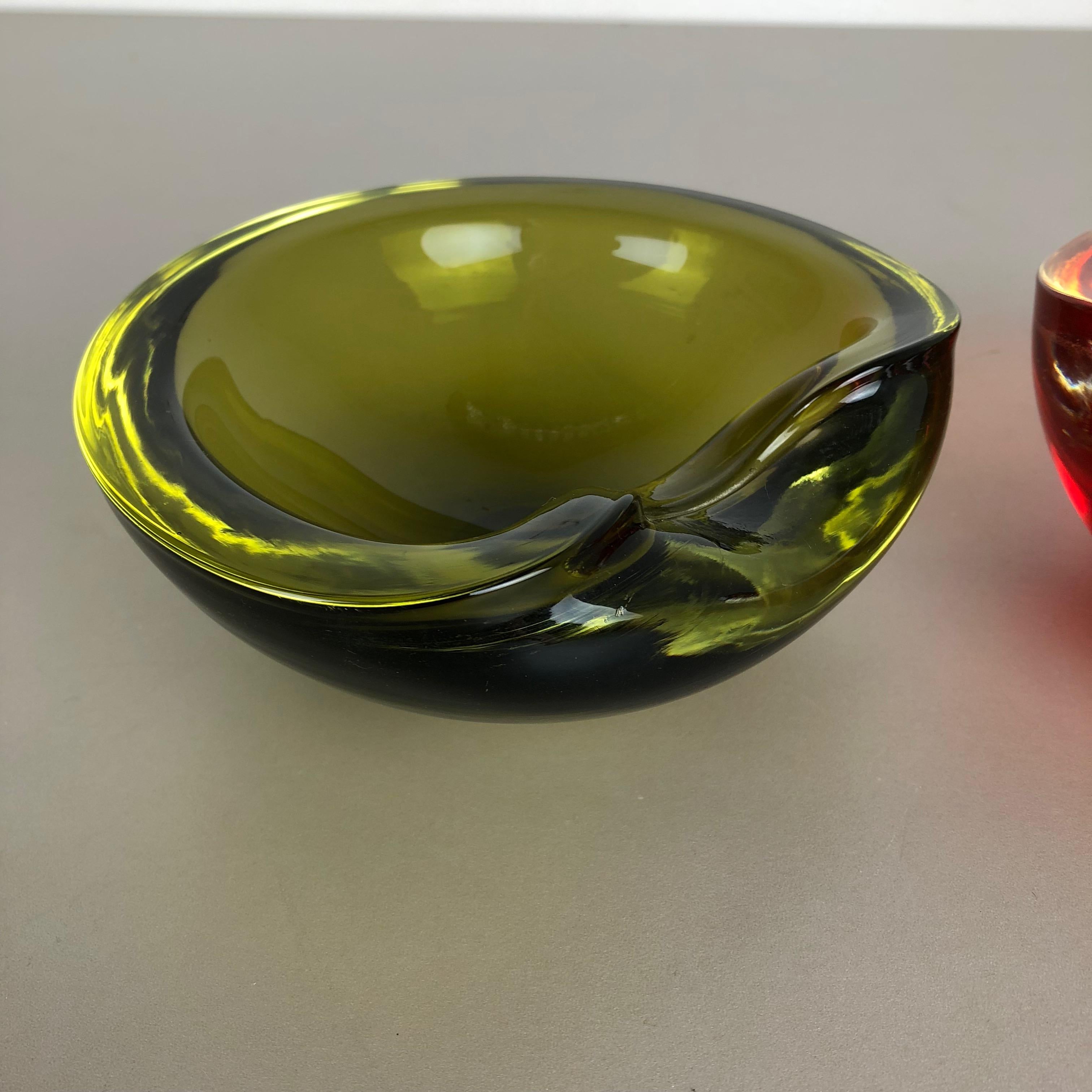Set of 2 New Old Stock, Murano Sommerso Glass Shell Bowl Cenedese Vetri, 1960s 7