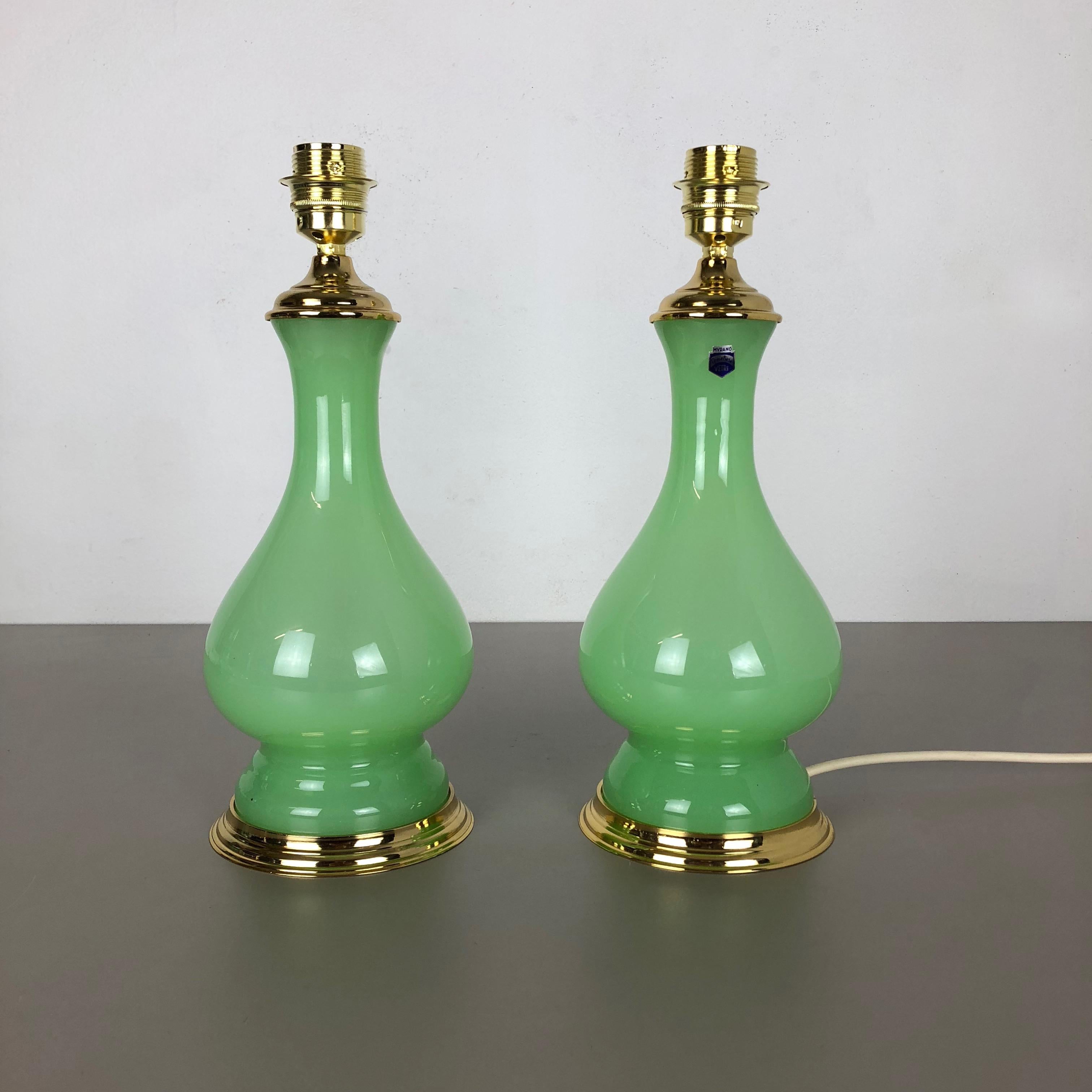 Italian Set of 2 New Old Stock, Opaline Murano Glass Table Light Cenedese Vetri, Italy For Sale