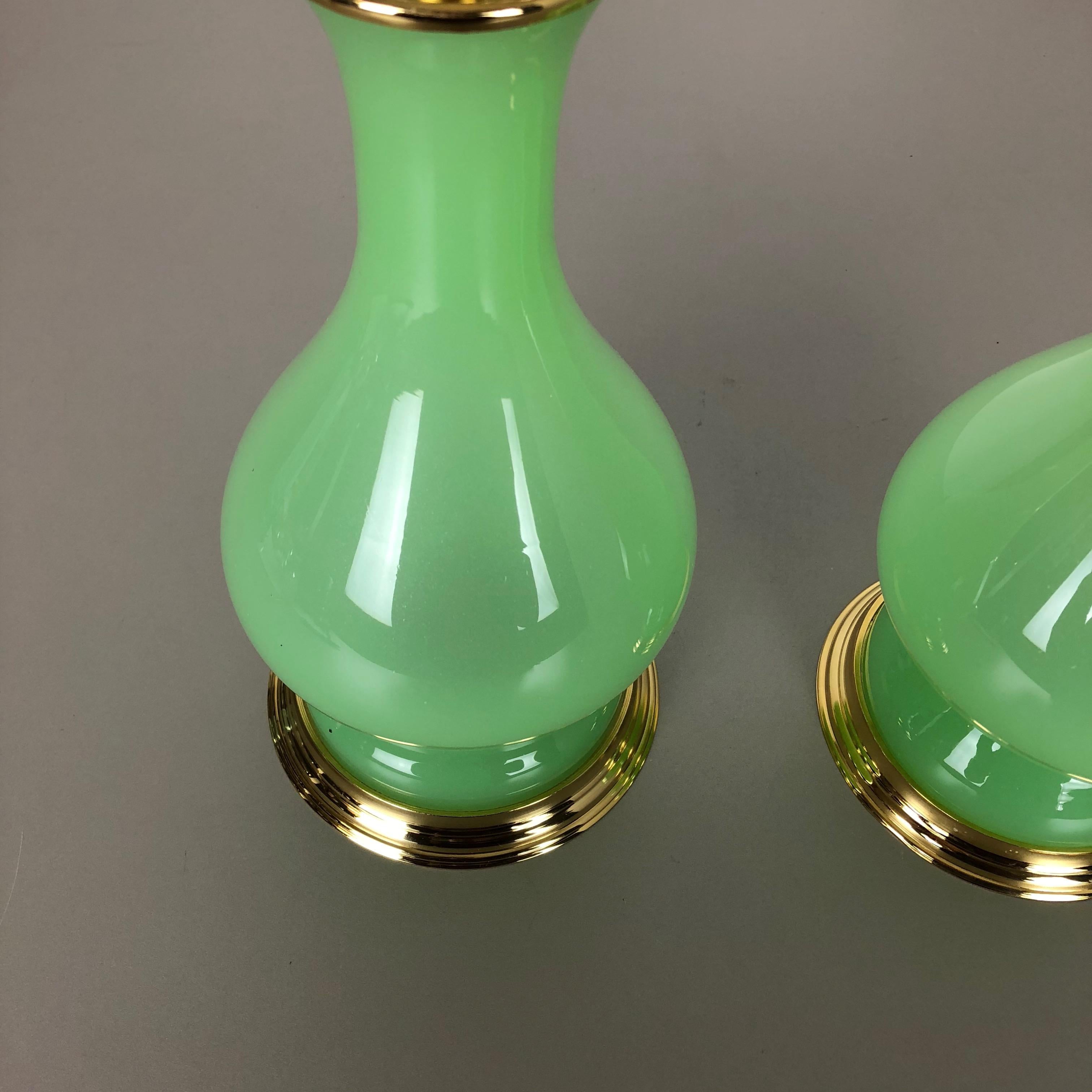 Metal Set of 2 New Old Stock, Opaline Murano Glass Table Light Cenedese Vetri, Italy For Sale