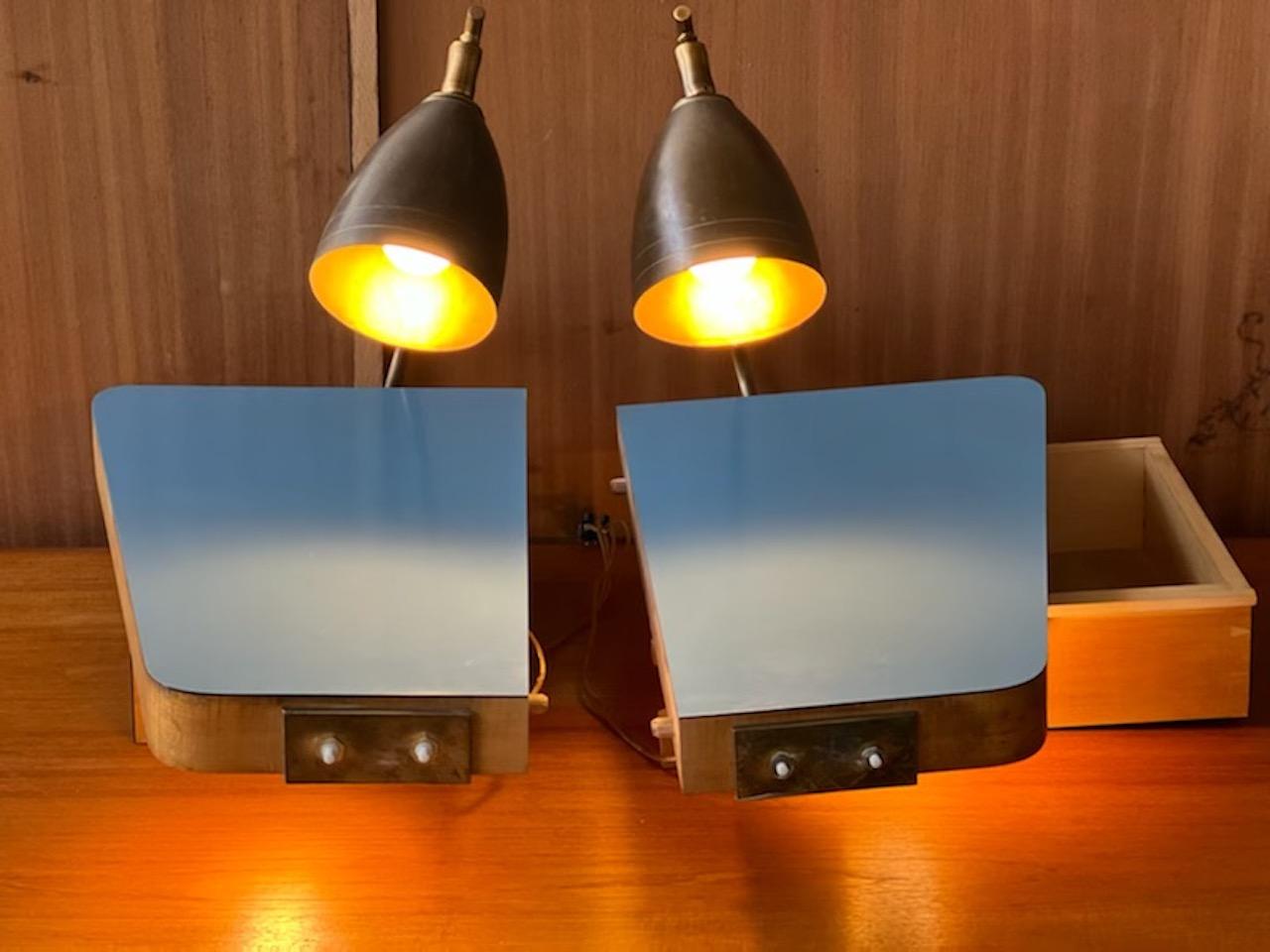 Mid-Century Modern Set of 2 Night Stand with Double Lighting Lamps, Circa 1950