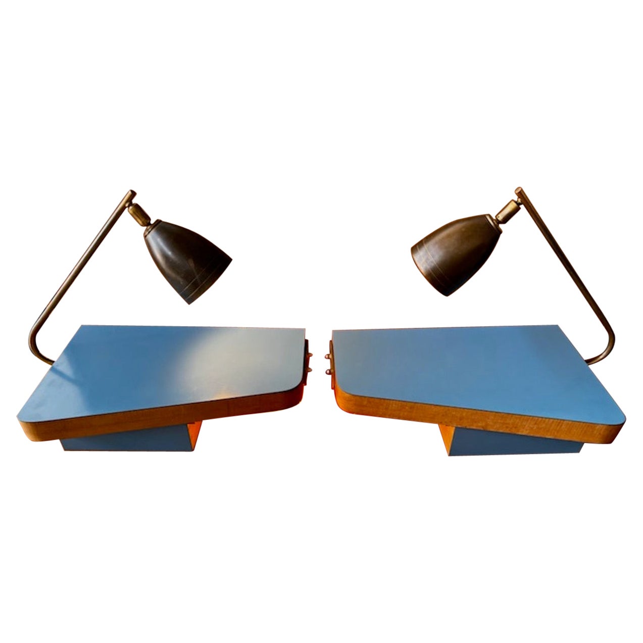 Set of 2 Night Stand with Double Lighting Lamps, Circa 1950