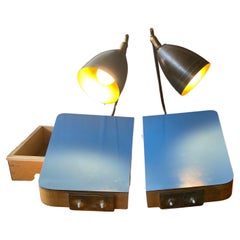 Used Set of 2 Night Stand with Double Lighting Lamps, Circa 1950