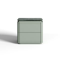 Set Of 2 Nightstands In Dark Blue Lacquer with White Ceramic Top