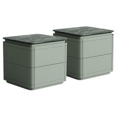 Set aus 2 Nachttischen aus mintfarbenem Lack mit grüner Marmorplatte