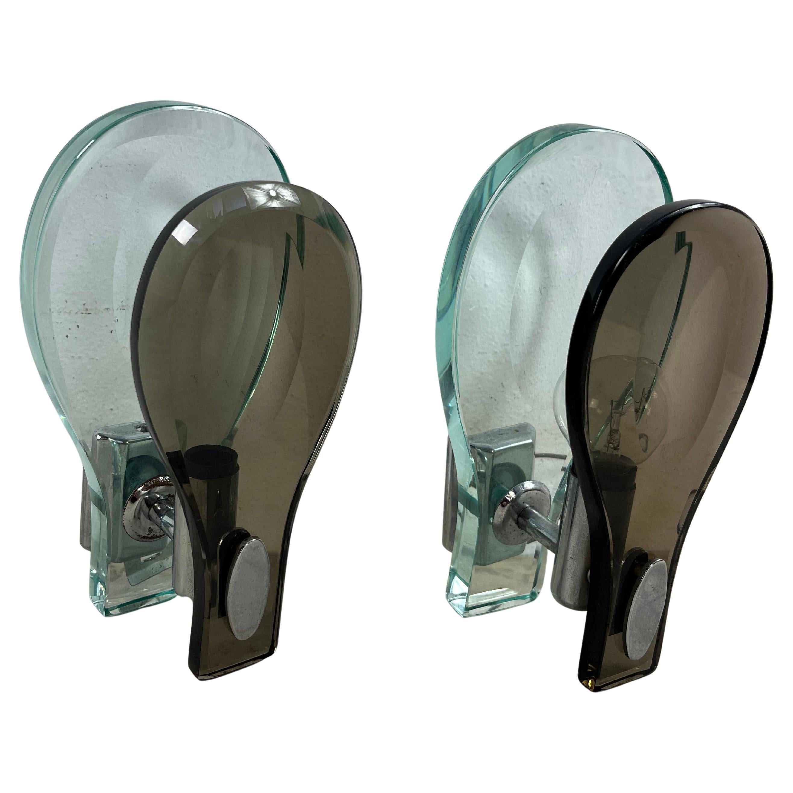 Set of 2 Nile Green Murano Glass Wall Lamps Attributed To Fontana Arte 1960s