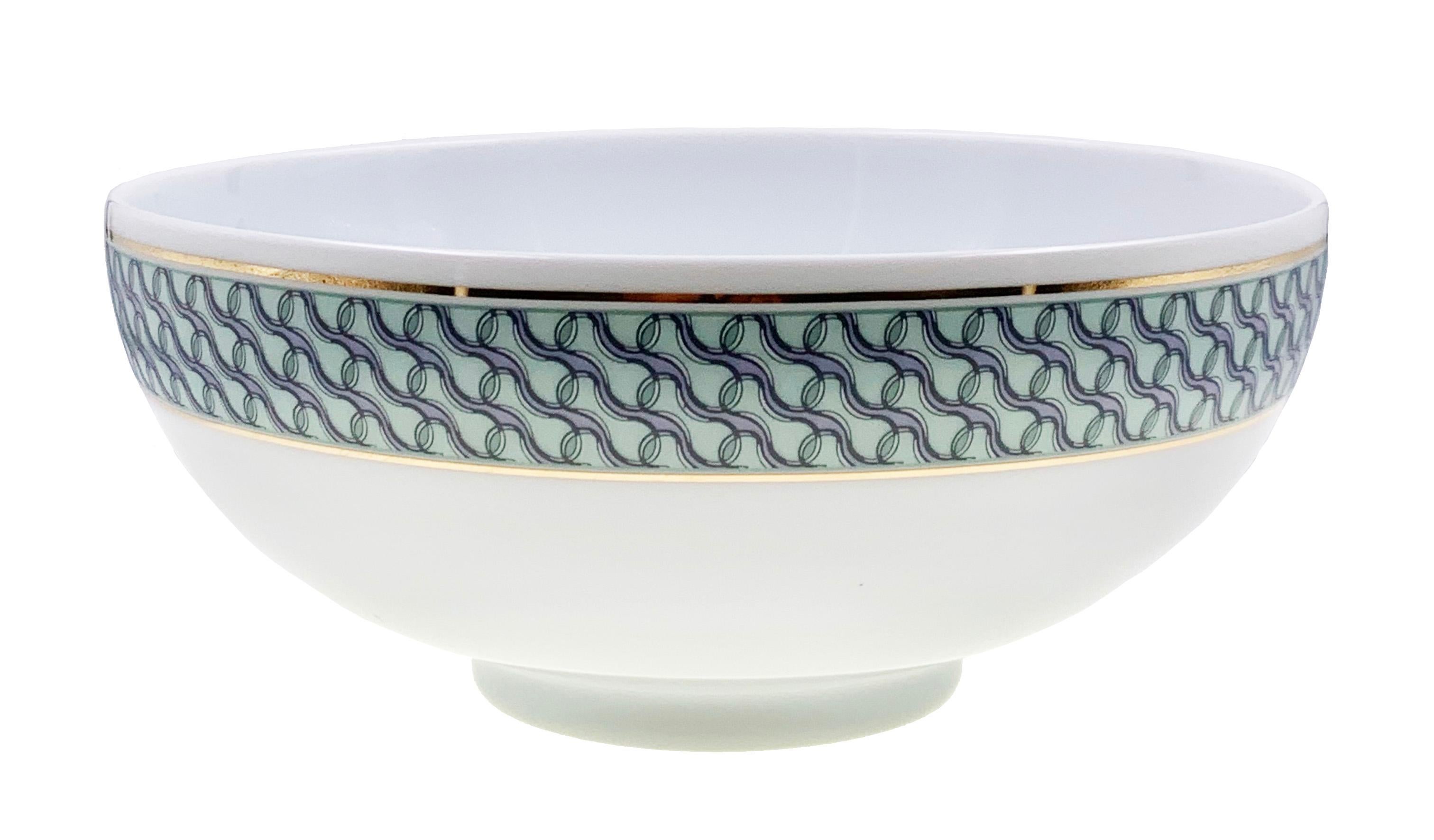 Larger quantities available upon request, with 8 weeks production time.

Description: Set of 2 large noodle salad bowl (2 pieces)
Color: Sage green
Size: 20Ø x 8.5H cm, 1300ml
Material: Porcelain and gold
Collection: Mid Century Rhythm