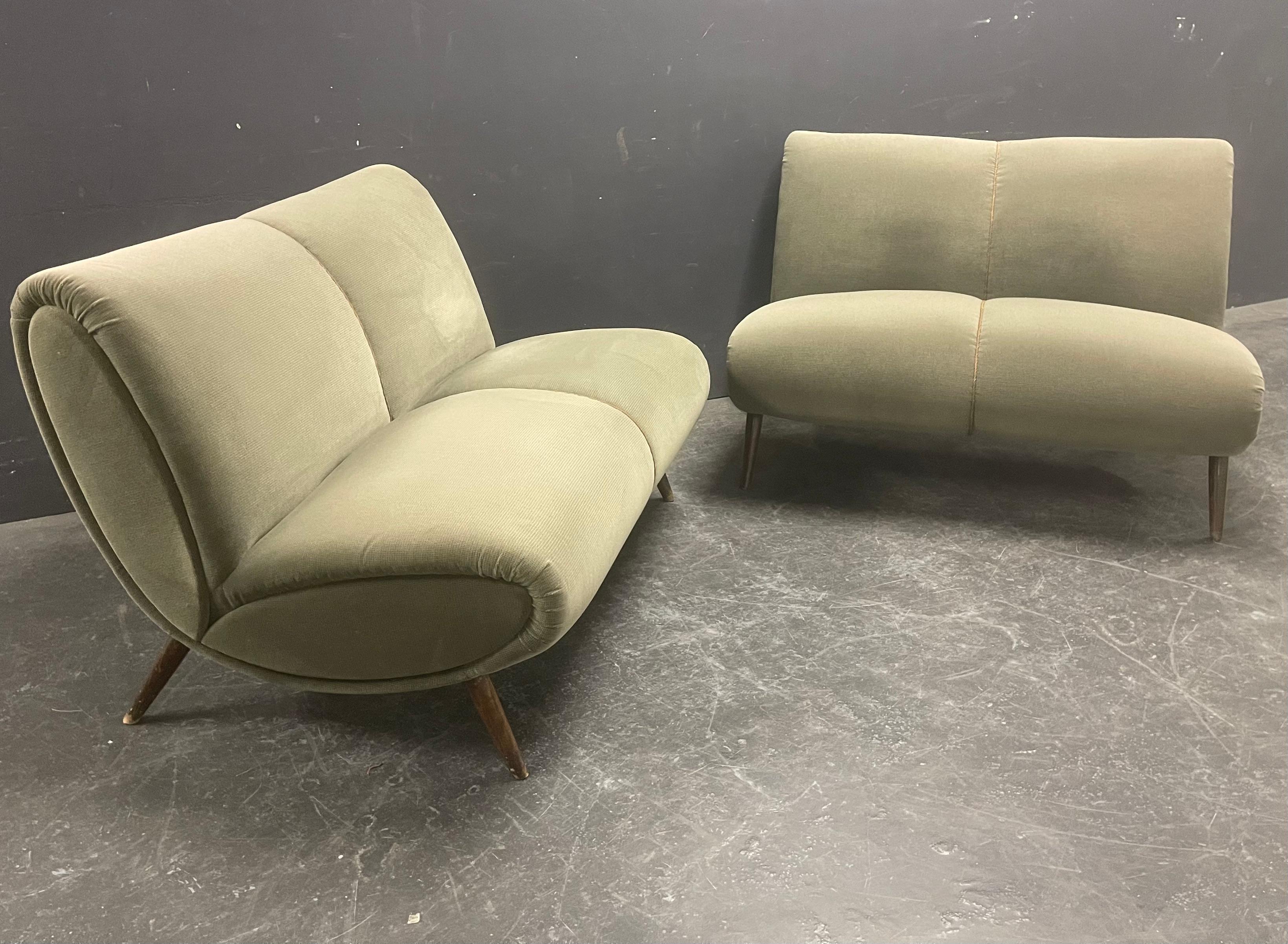 Mid-Century Modern set of 2 norman bel geddes sofas For Sale