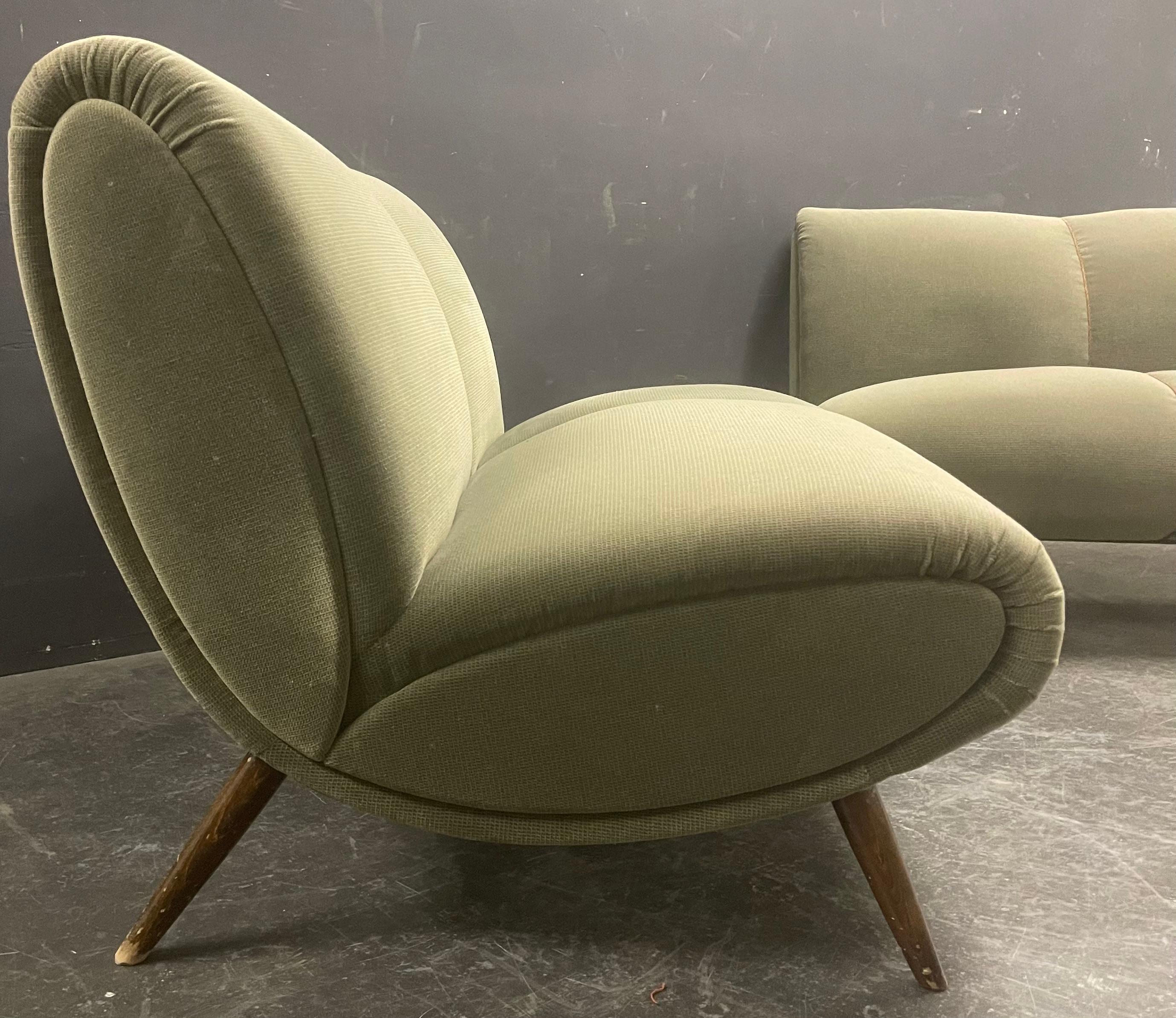 American set of 2 norman bel geddes sofas For Sale