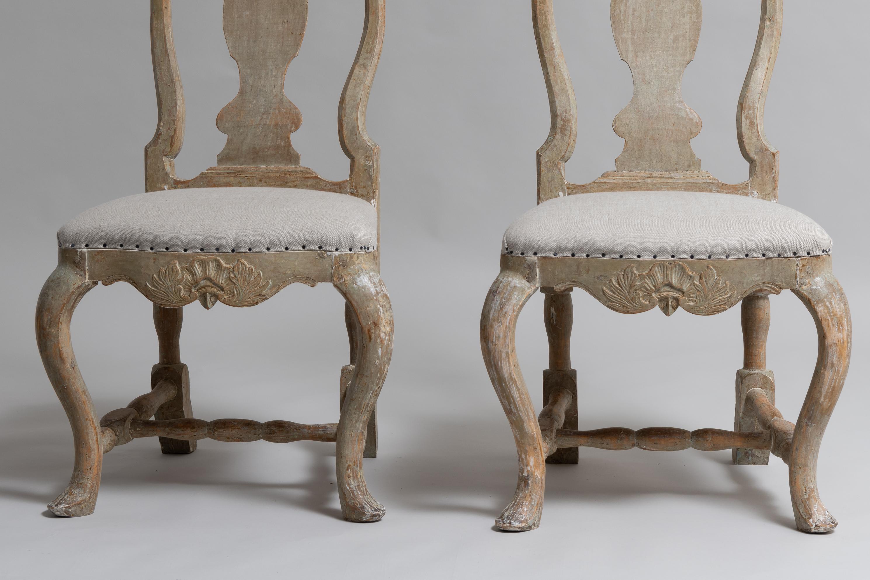 Set of 2 Northern Swedish Rococo Pine Chairs For Sale 1
