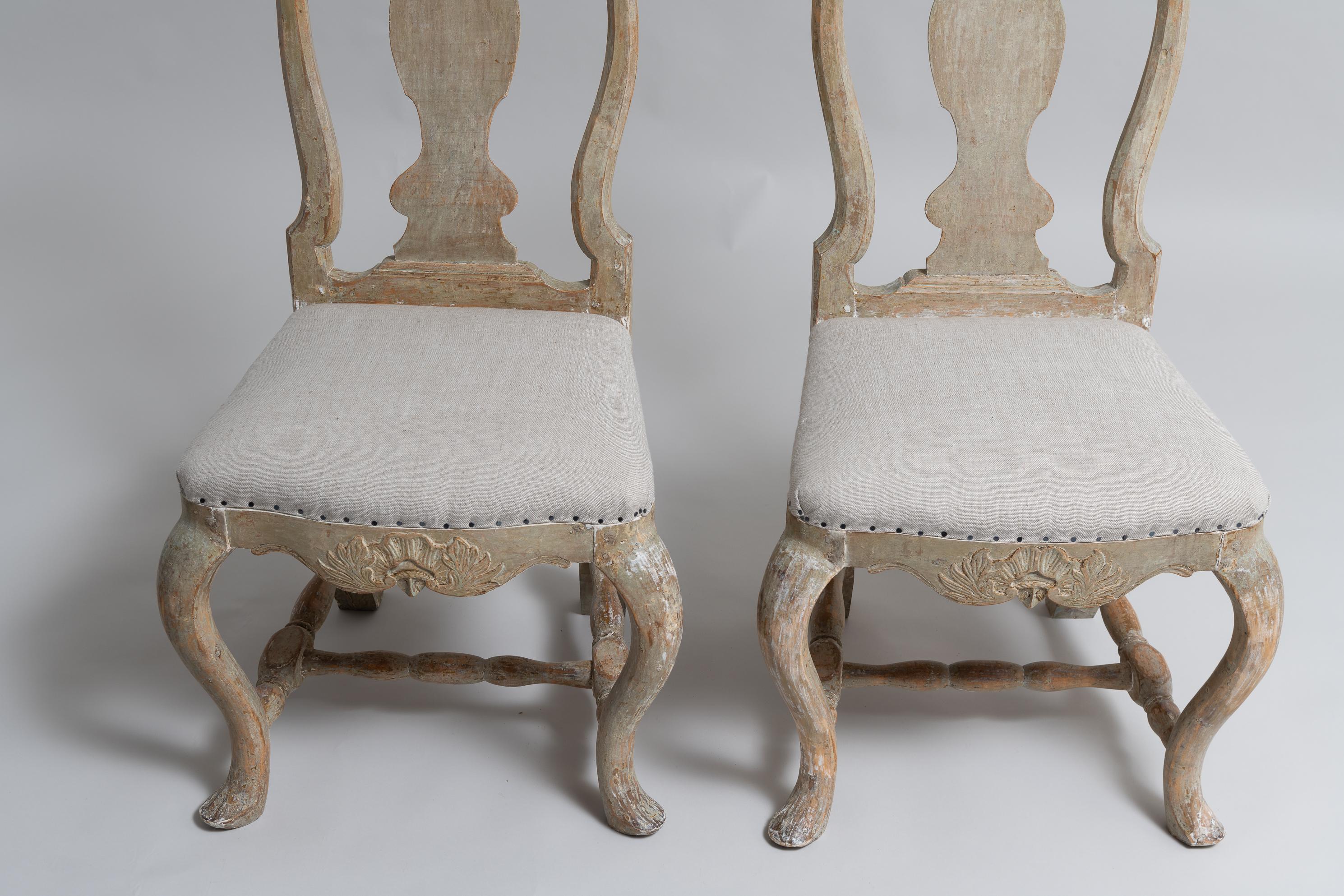 Set of 2 Northern Swedish Rococo Pine Chairs For Sale 2