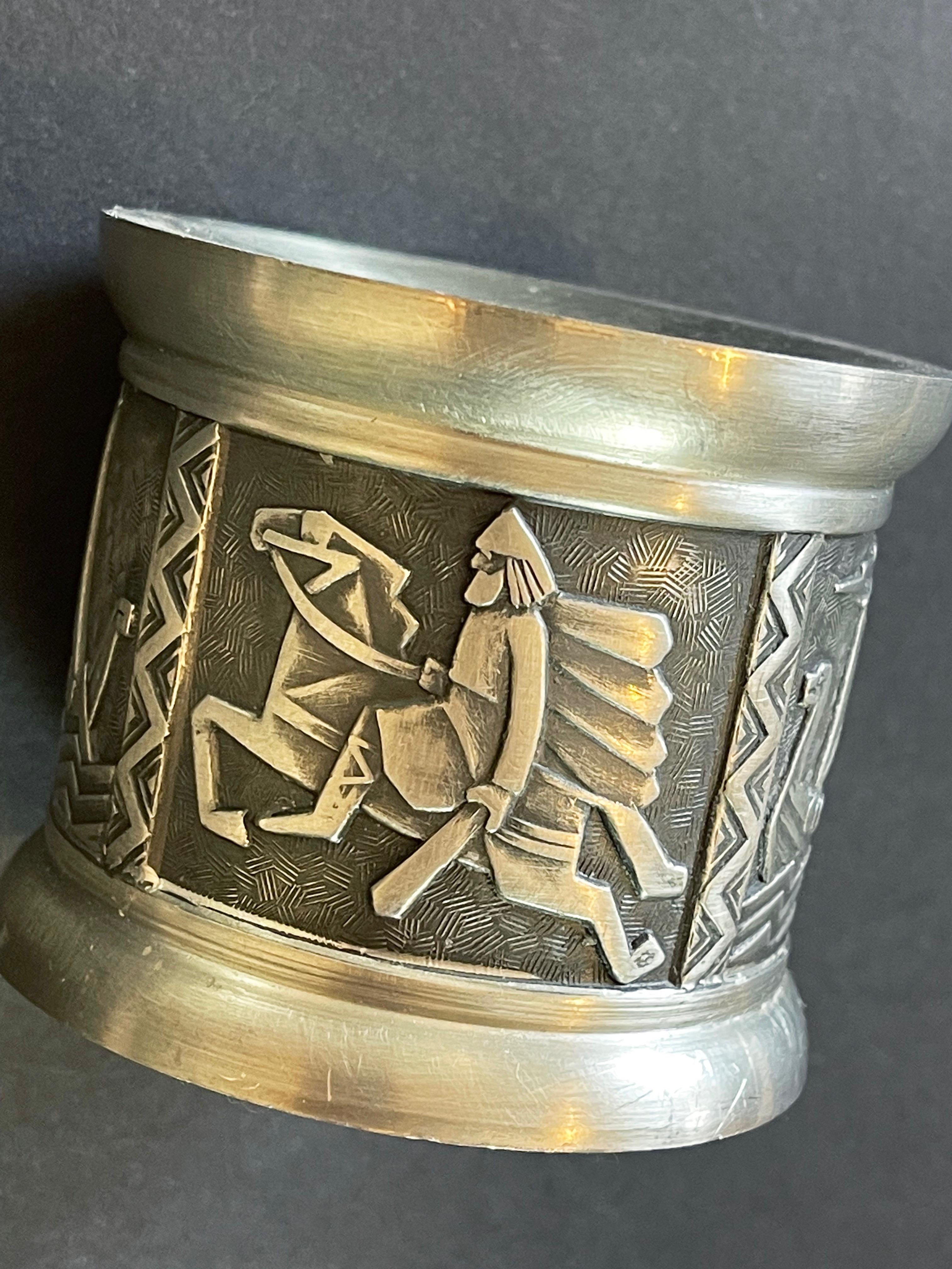 Set of 2 Norwegian Candle Holders by Mastad Pewter, Mid Century Vikings Relief For Sale 4
