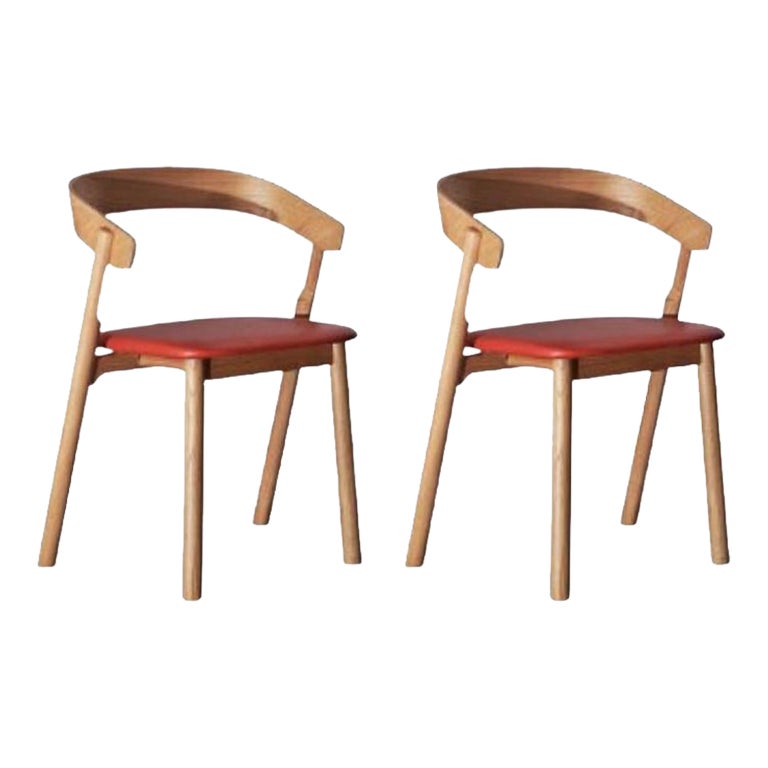 Ensemble de 2 chaises de salle à manger nues, en cuir naturel, par Made By Choice