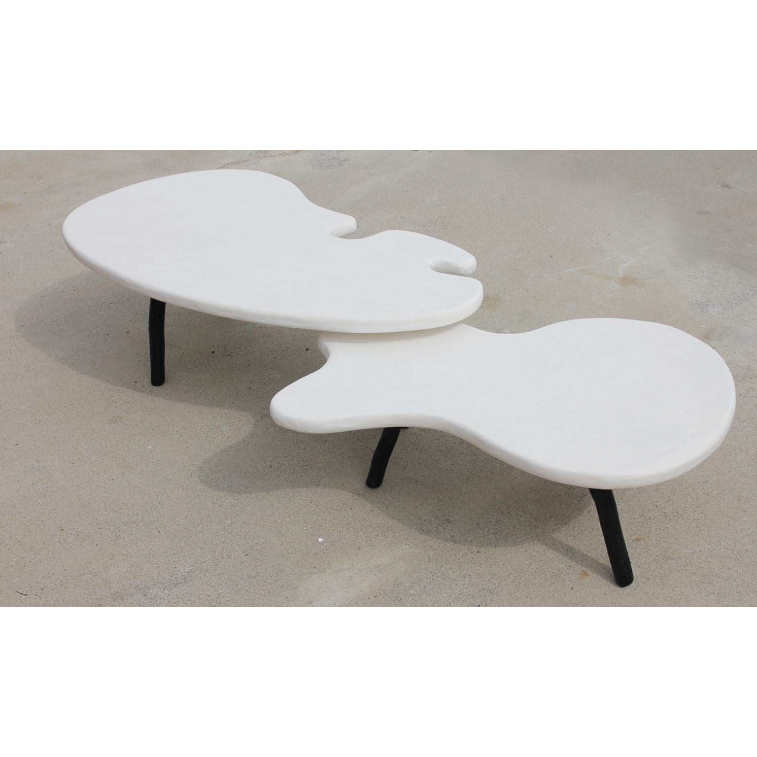 Set Of 2 Nudibranch Coffee Tables in Plaster, Wood & Paint by Dace Sūna
Dimensions: D 120 x W 200 x H 100 cm. 
Materials: Charred wood, paint, and plaster.

Nudibranchs, soft-bodied marine mollusks, inspire these custom nesting coffee tables.