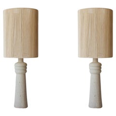 Set Of 2 Nueé Matte Cream White Ceramic Table Lamps by Grès Éditions