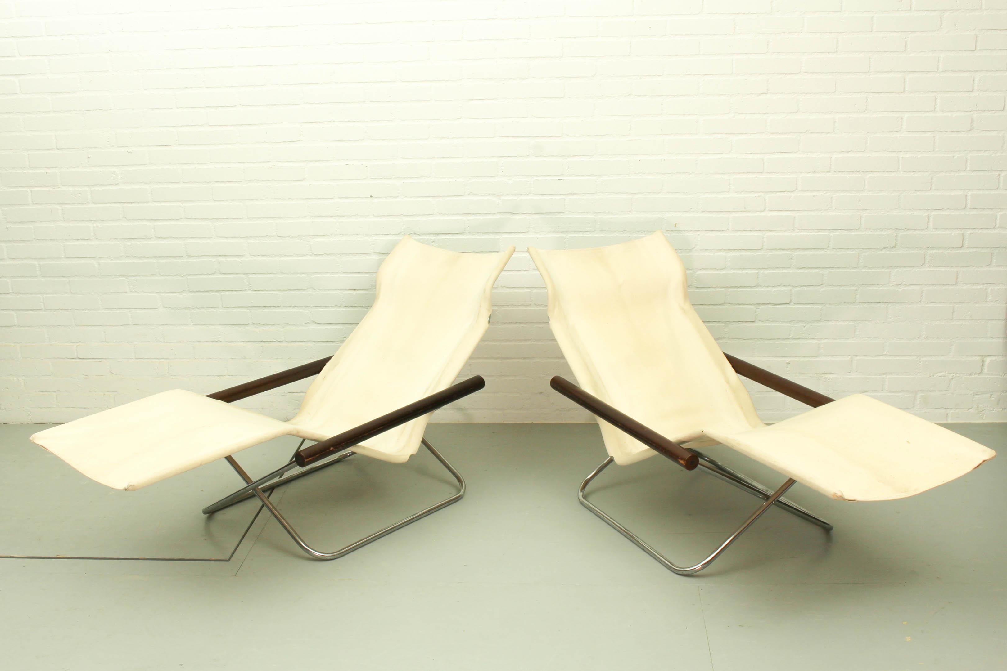 Mid-Century Modern Set of 2 NY Chaise Lounge 'foldable!' by Takeshi Nii, Japan, 1950s