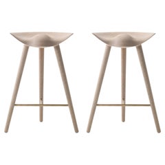 Set of 2 Oak and Brass Counter Stools by Lassen