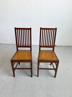 Satz von 2 Esszimmerstühlen aus Eiche und Schilfrohr von Hans Vollmer für Prag-Rudniker Korbweide