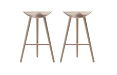Set of 2 ML 42 Oak and Copper Bar Stools by Lassen