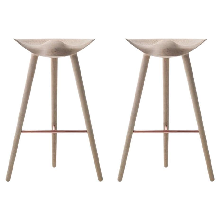 Set of 2 ML 42 Oak and Copper Bar Stools by Lassen