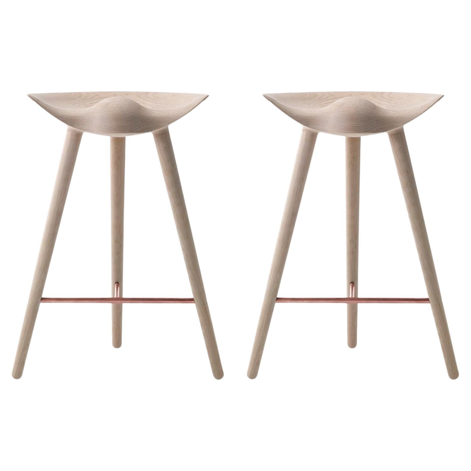 Set Of 2 Oak and Copper Counter Stools by Lassen