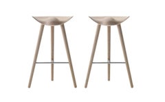 Set Of 2 ML 42 Oak and Stainless Steel Bar Stools by Lassen