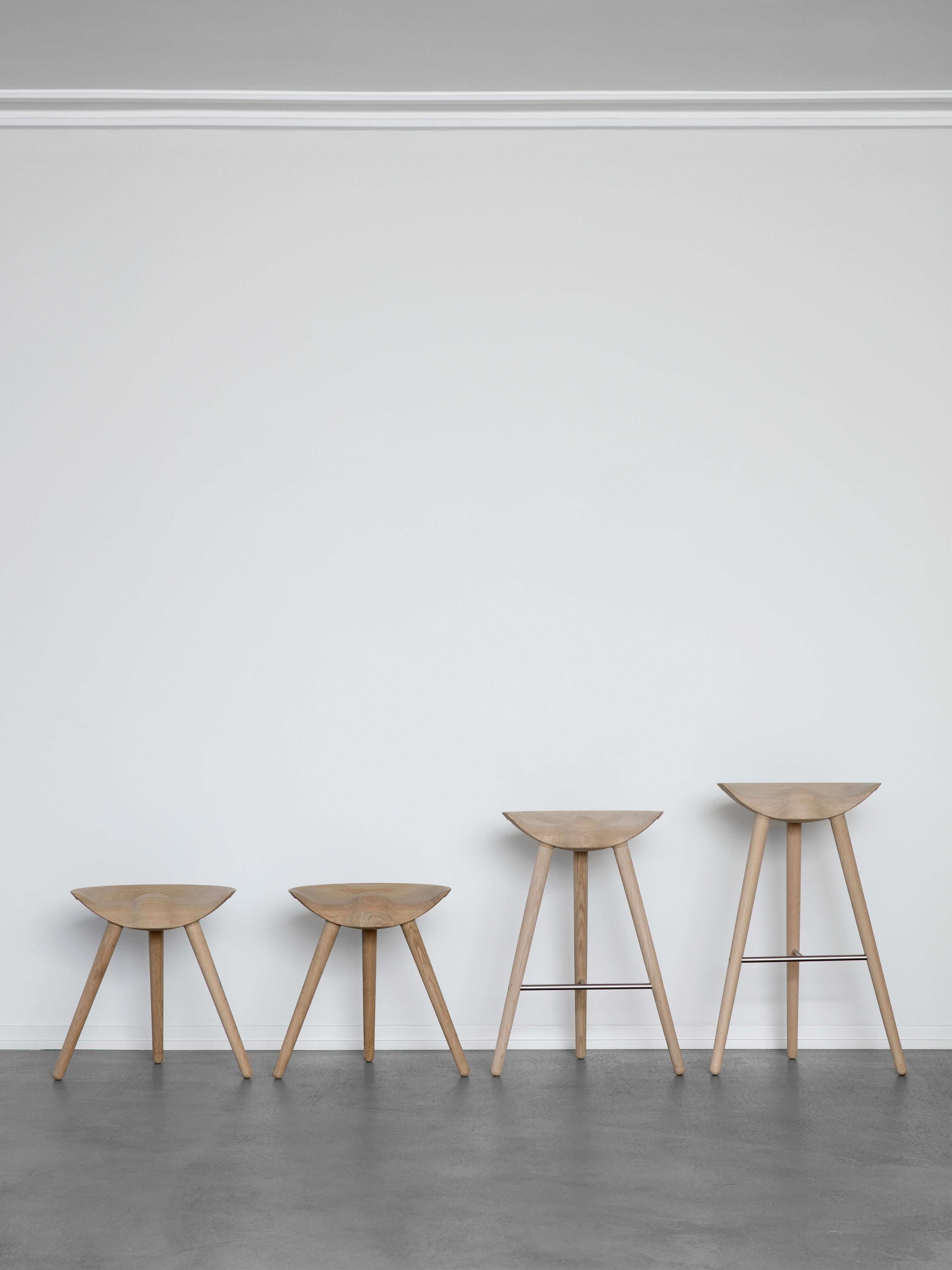 Contemporary Set Of 2 Oak and Stainless Steel Bar Stools by Lassen