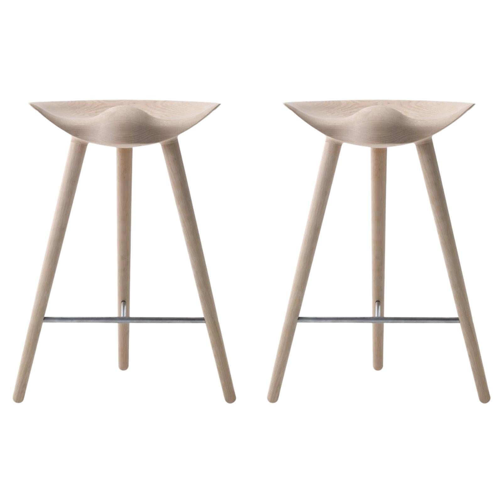 Set of 2 ML 42 Oak and Stainless Steel Counter Stools by Lassen For Sale