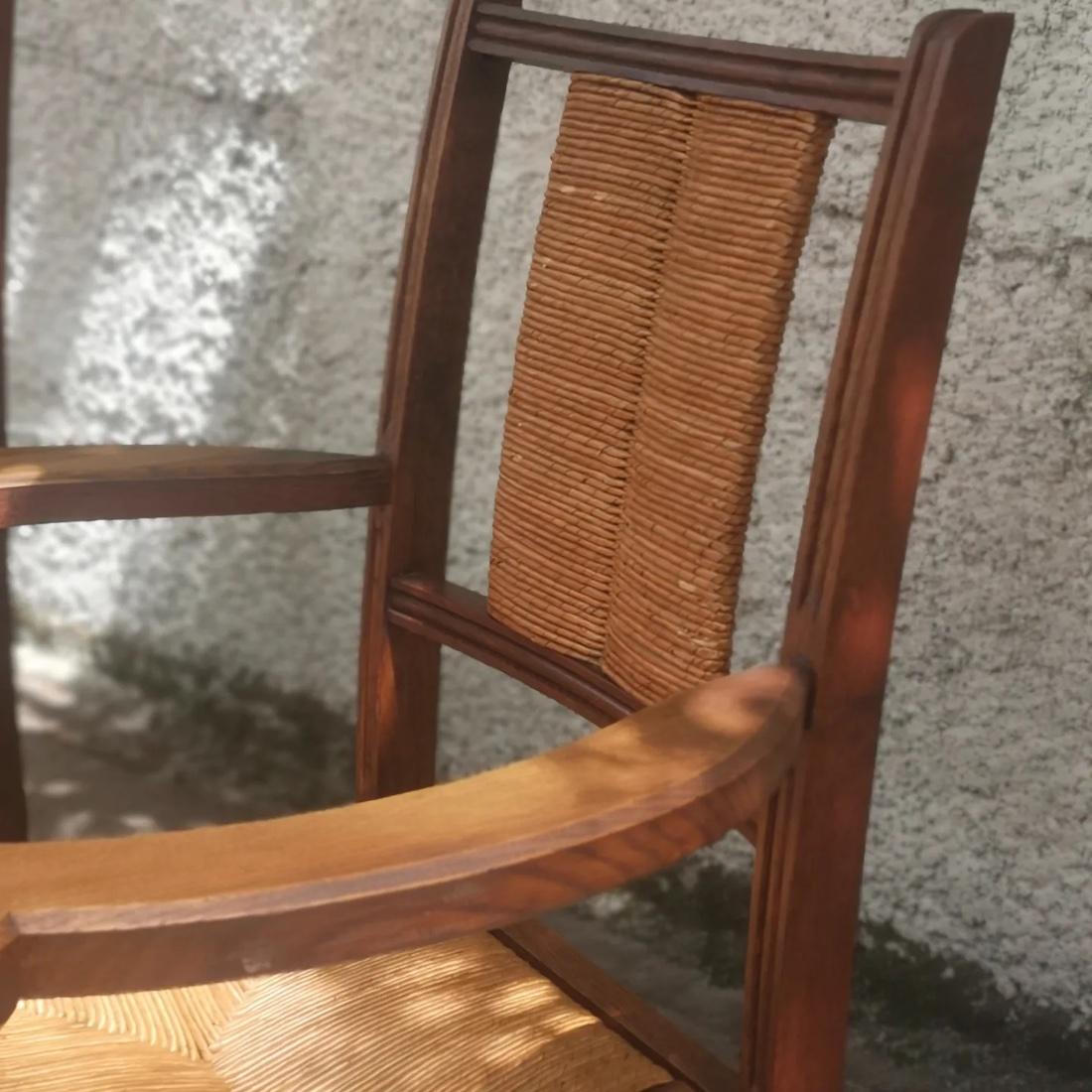 Straw set of 2 oak armchairs and straw seat circa 1940