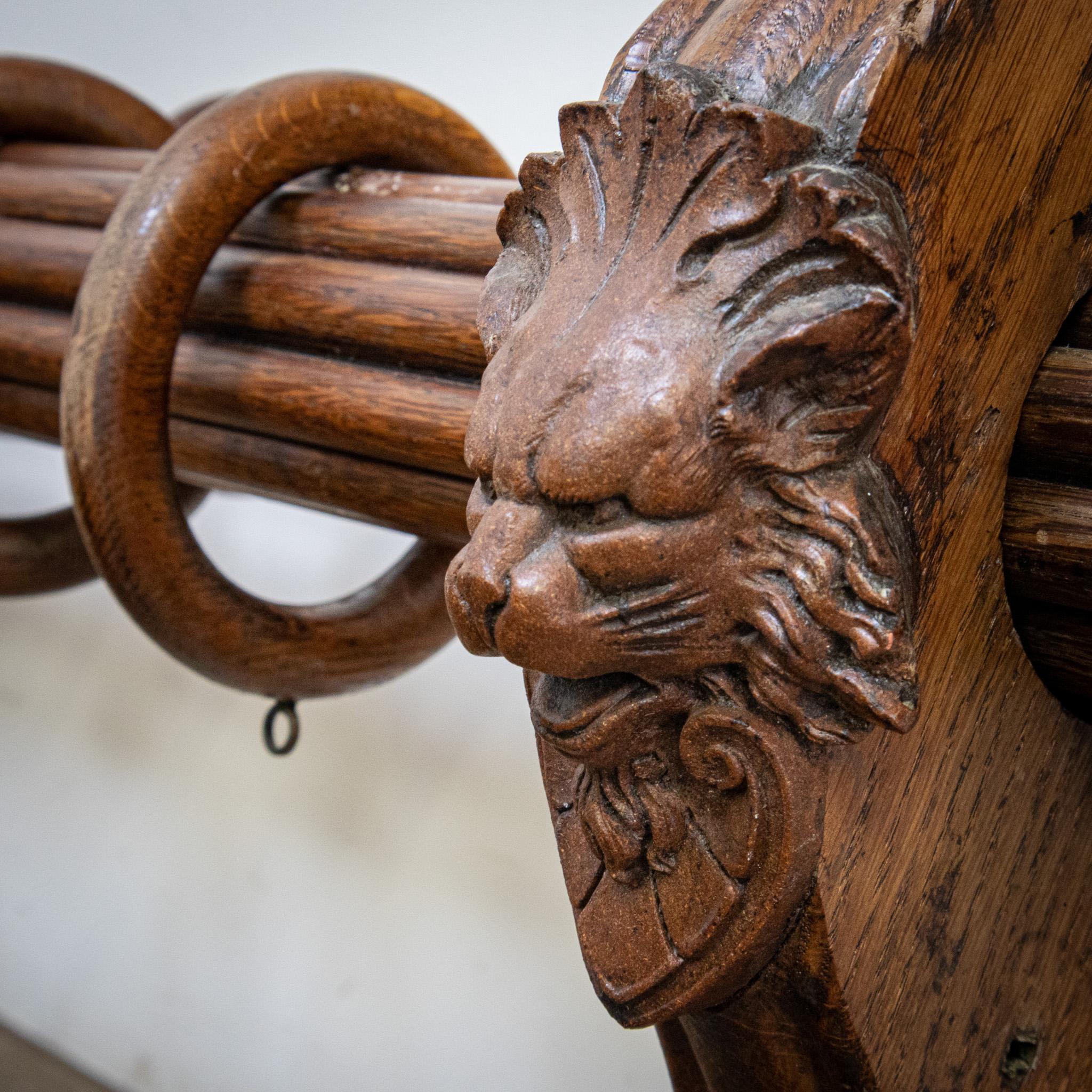 20th Century Set of 2 Oak Curtain Poles with Acorn Finials For Sale