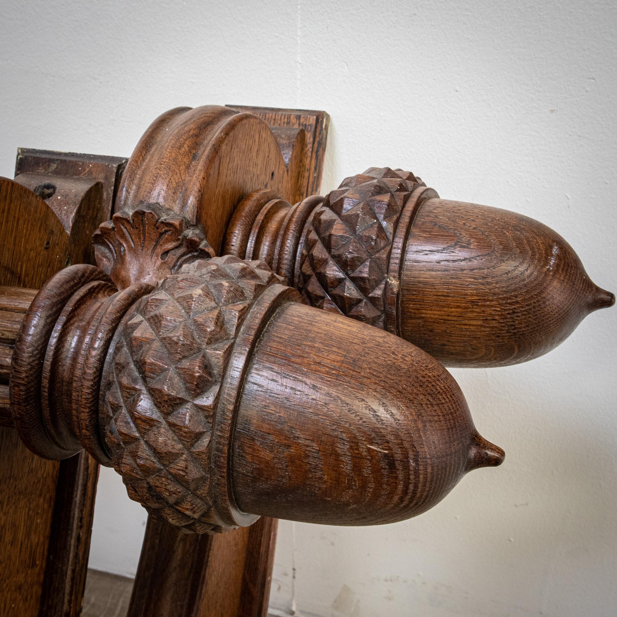Wood Set of 2 Oak Curtain Poles with Acorn Finials For Sale