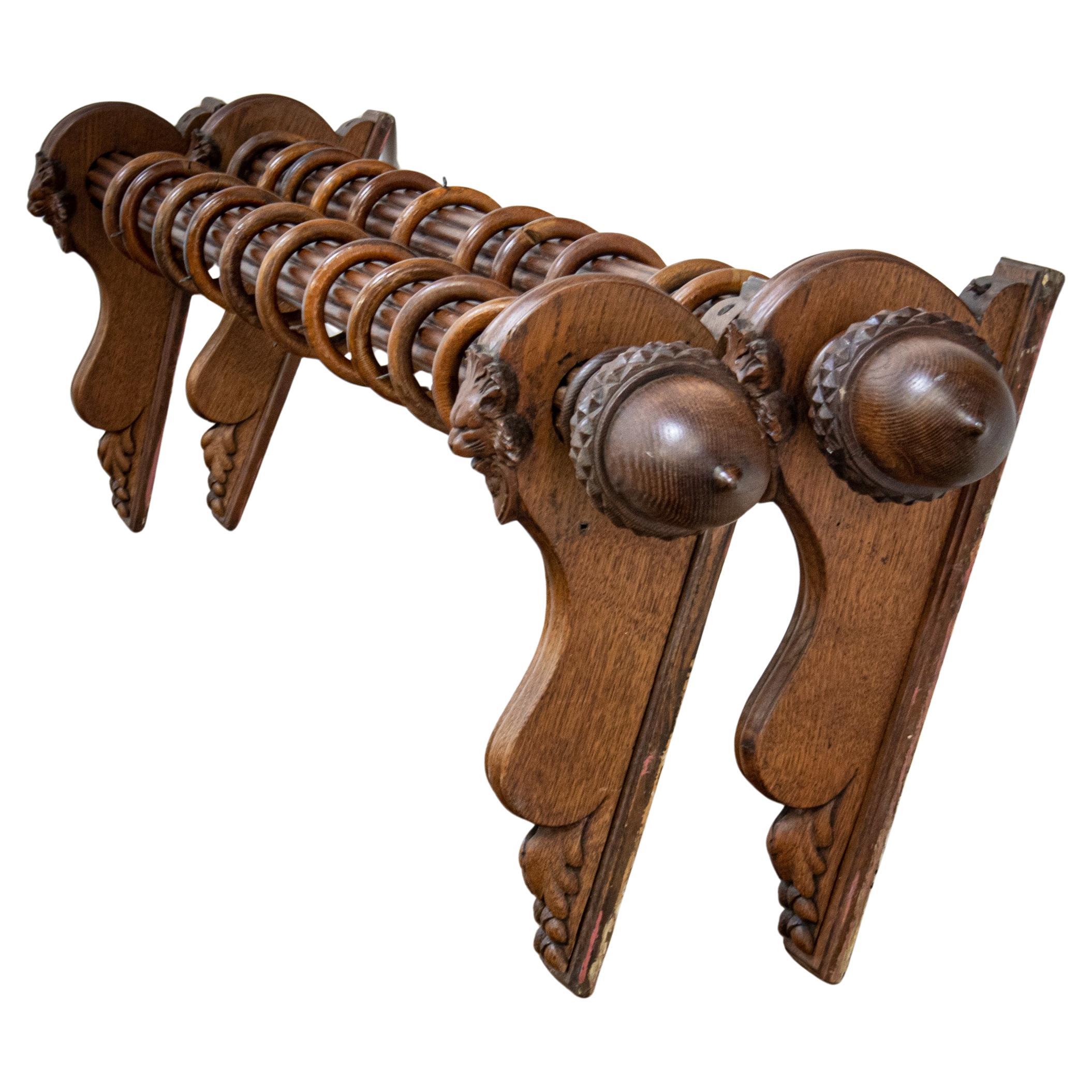 Set of 2 Oak Curtain Poles with Acorn Finials For Sale