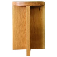 Set of 2 Oak Round Top Foundation Side Tables, 16" Diam x 21"h