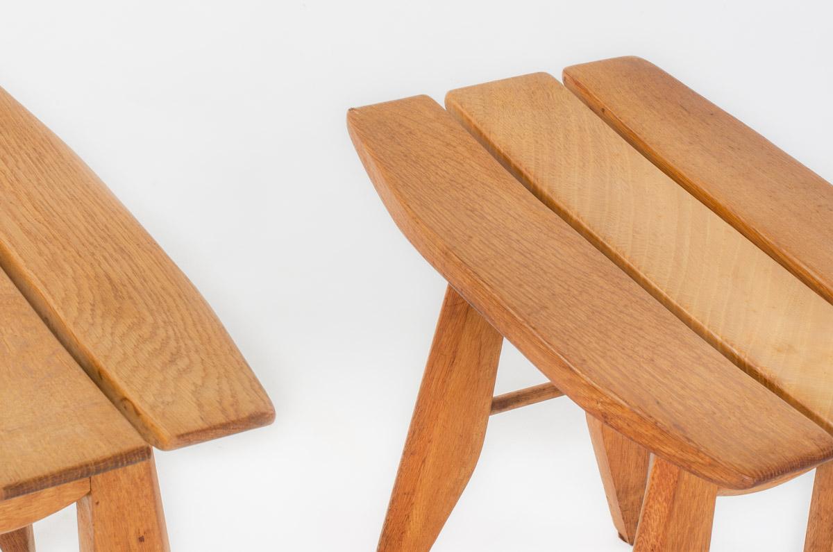 Set of 2 oak stools by Guillerme and Chambron for Votre Maison 1950 7