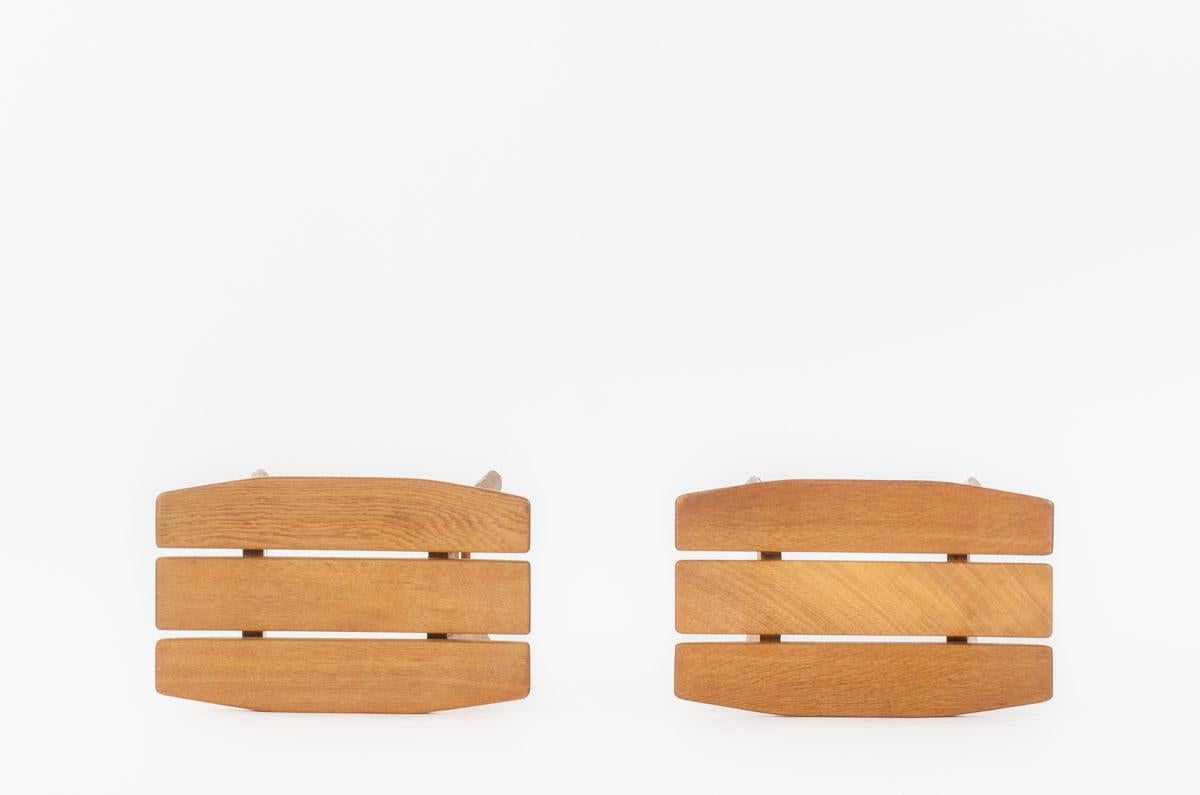 Set of 2 oak stools by Guillerme and Chambron for Votre Maison 1950 In Good Condition In JASSANS-RIOTTIER, FR