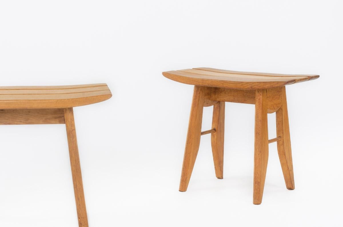 20th Century Set of 2 oak stools by Guillerme and Chambron for Votre Maison 1950