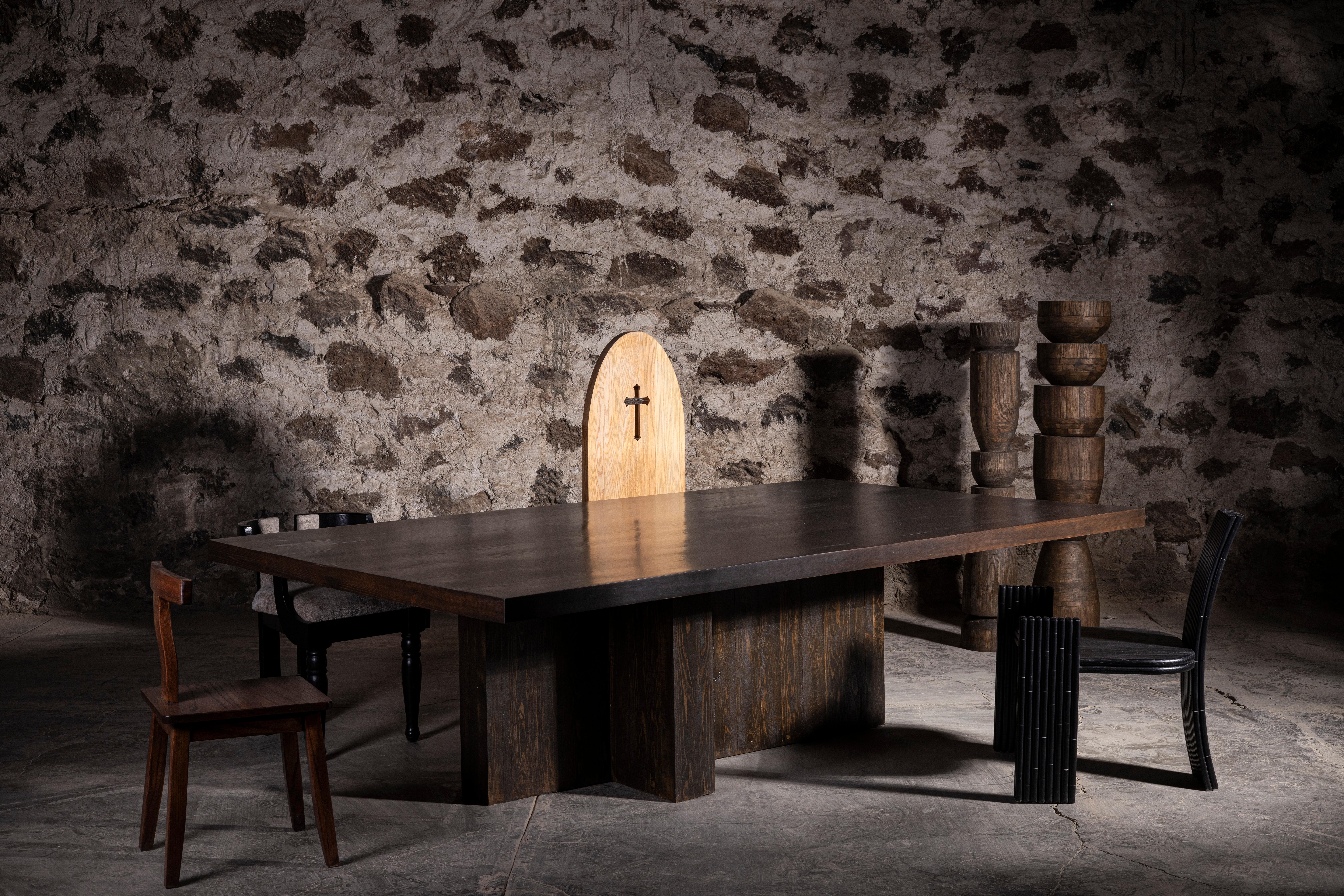 Modern Set Of 2 Oak Totems in Dark Stained Oak with a Waxed Finish by No Age Studio For Sale